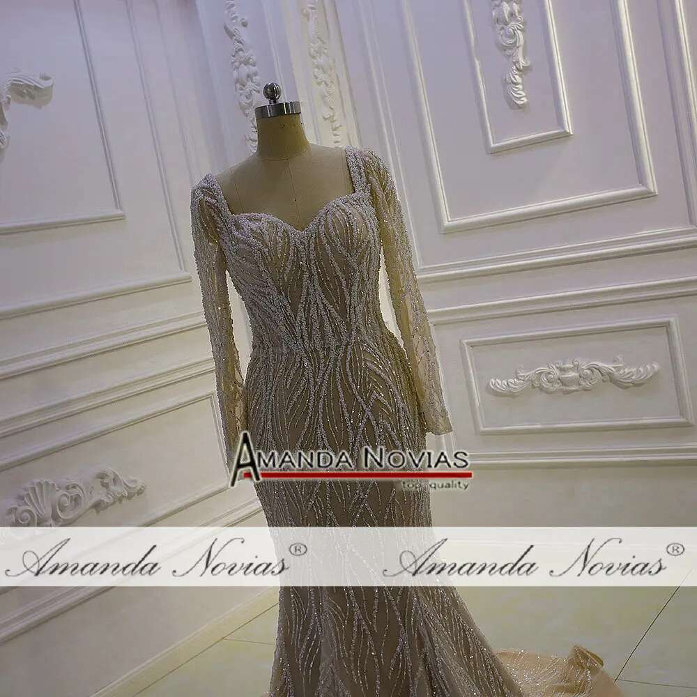 Royal Long Sleeve Sweetheart Sequins Lace Champagne 2 in 1 Mermaid Bridal Dress