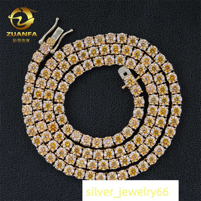 Hot selling 3-4mm 925 silver champagne colored moissani hip-hop single stone mens tennis chain HipHop accessory