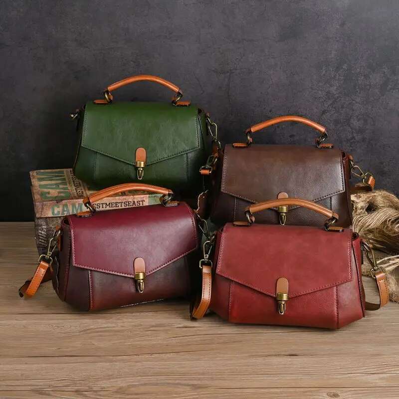 New Vintage Small Cowhide Handbag Women's Styg Bag Mother Bale Vegetable Tanned Leather Package