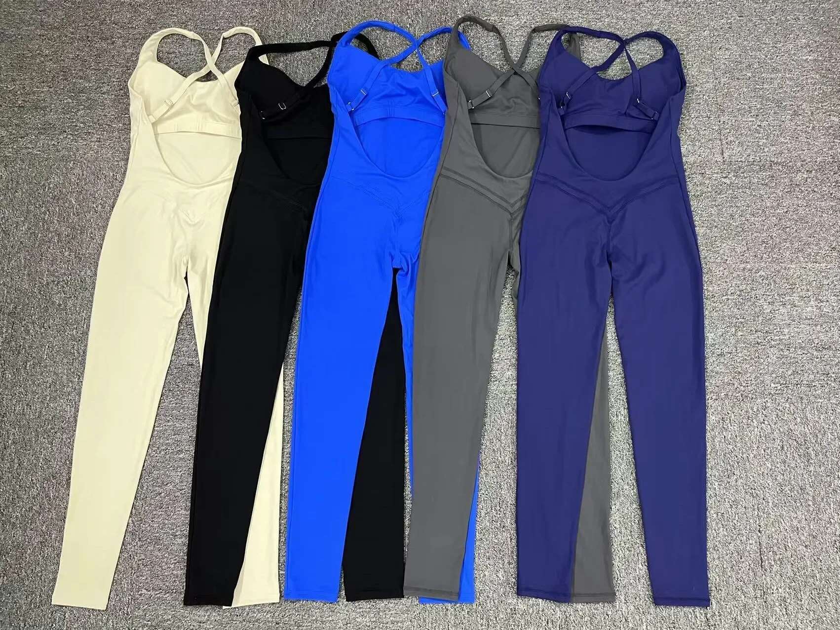 Sports Jumpsuit Push Up Fiess Overalls 2024 Sportswear Woman Gym Set Padding Sport Outfit Yoga Clothing Tracksuit Navy Beige