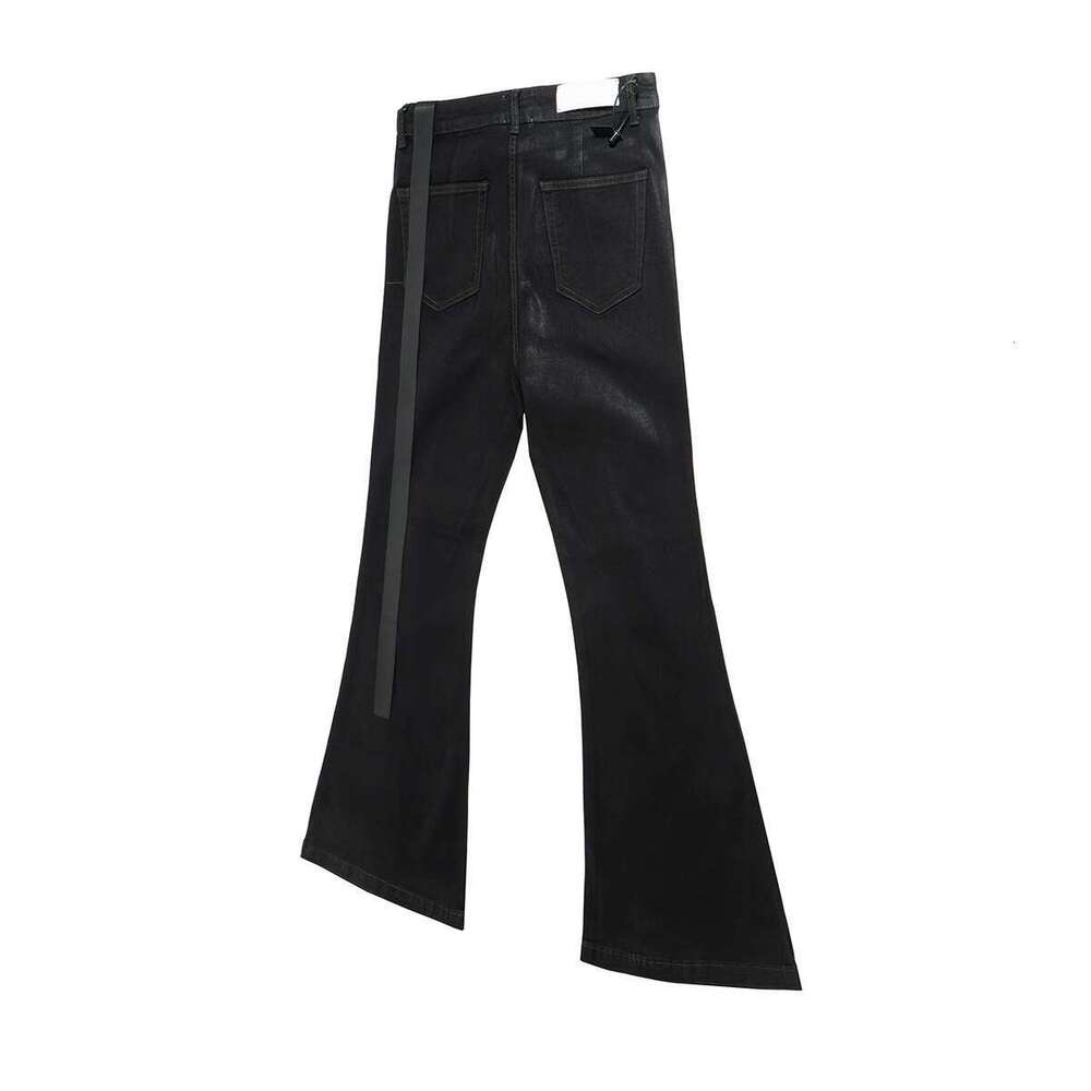 Ro Style Ribbons Matte Coated Stretch Black Flare Pants For Men And Women Lace Up Baggy Leather Trousers Streetwear Boot Cut