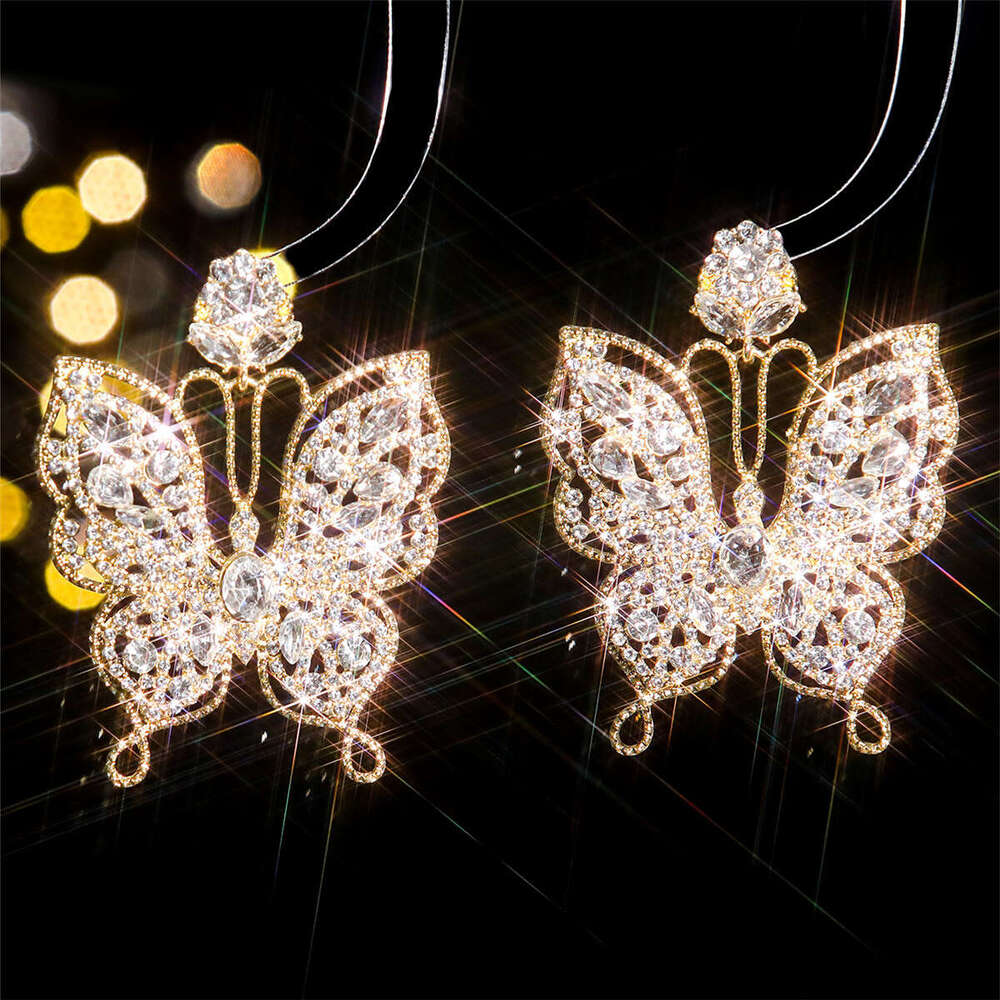 Fashionable Exaggerated Butterfly Earrings with Colored Glass Rhinestones for Women