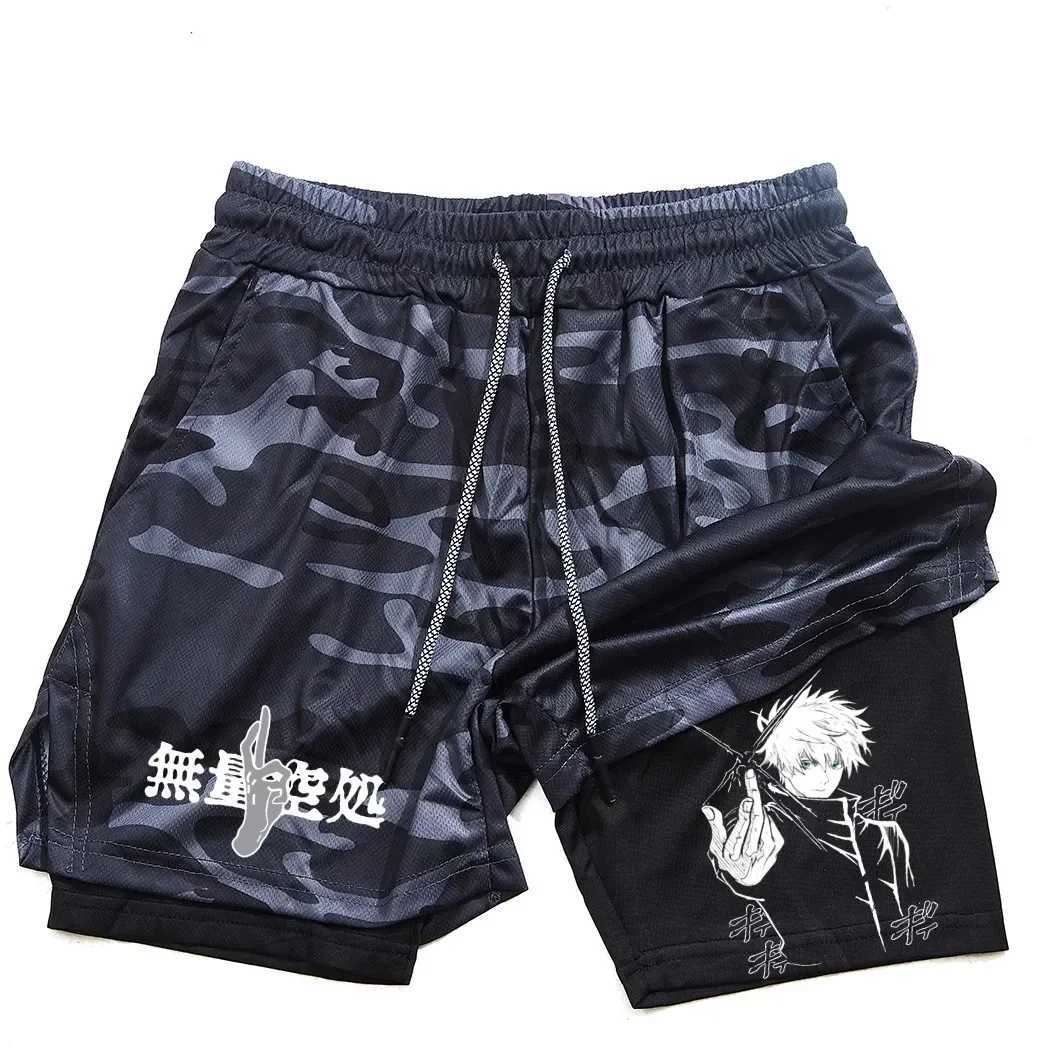 Anime Mens and Womens Sports Shorts Summer Sportswear Mens 2-in-1 Training Mens and Womens Fitness Sports ShortsXJ250213