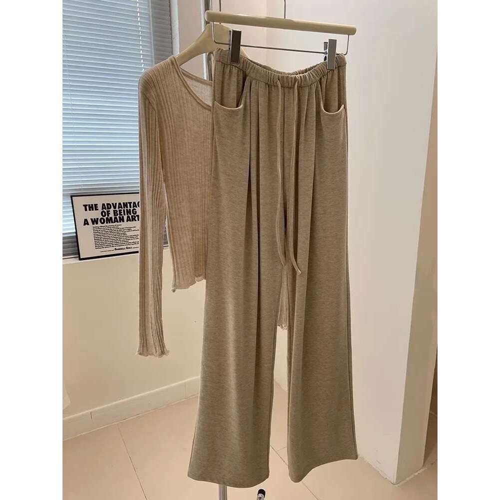Women's Wide Leg Straight Sweat Grey Beige Black Fall Winter Casual Pant