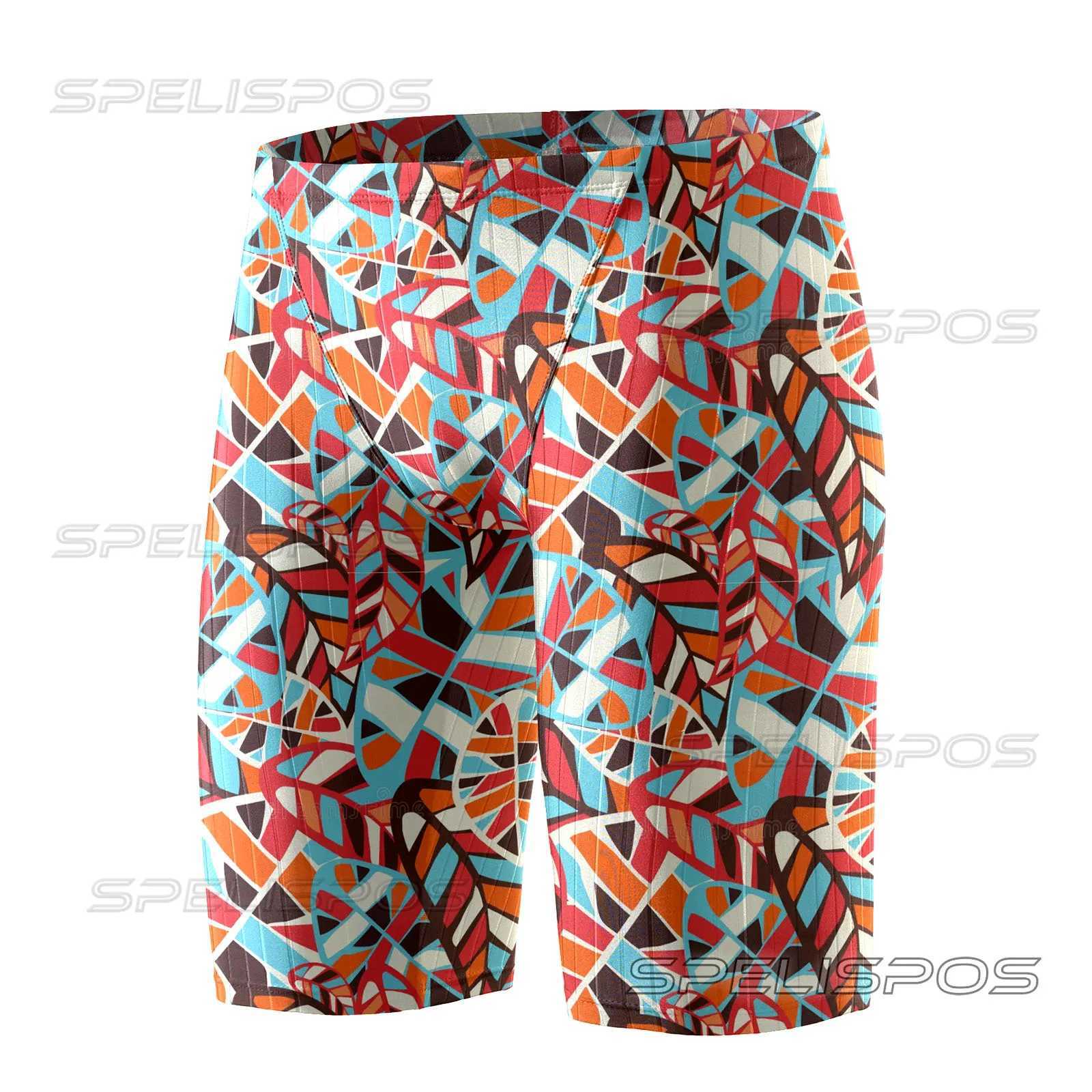 SPELISPOS Summer Men Swimming Trunk Swimwear Beach Swim Sport Short Briefs Elastic Surfing Swimsuit Training Flat Pants Diving W250214