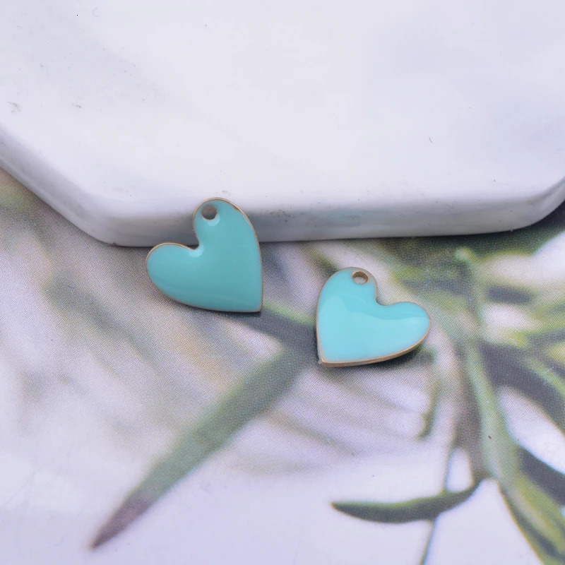 30pcs 10mm Copper Both Faced Heart Charms Enamel Small Hearts For Earring Necklace Enamel Pendant 250214