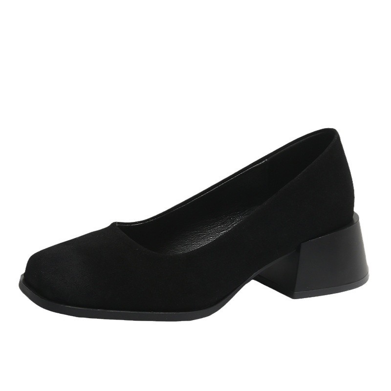 hot Women Dress Shoes Simple Design Versatile Chunky Heel Square Toe Triple Black Brown Yellow Free shipping