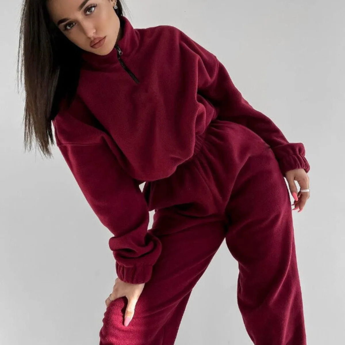 Winter Womens Tracksuit Sweatsuit Set Solid Color Velvet Joggers Pullover Sweatshirt And Sweat Pant Two Piece Sets 250210