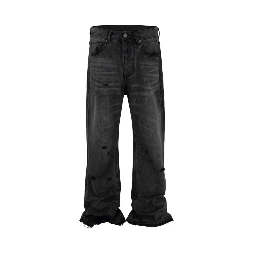 High Street Washed Gray Black Hole Baggy Jeans Mens And Women Straight Ripped Frayed Casual Denim Trousers Oversized Cargos