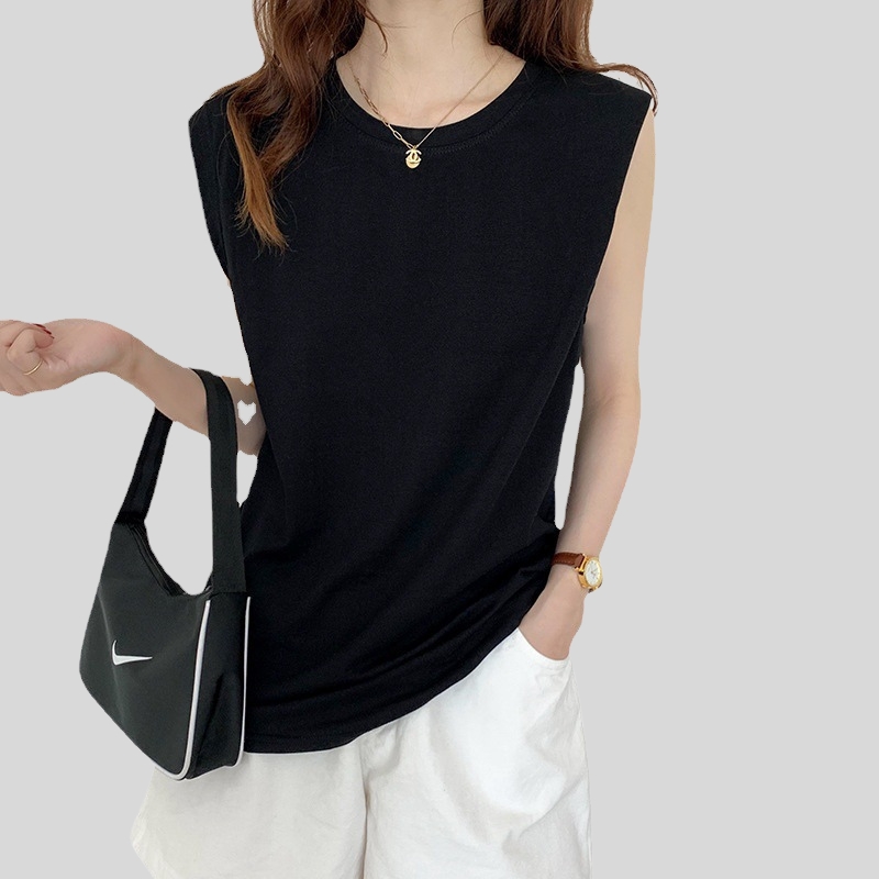 New arrival white sleeveless t-shirt women's loose summer new fashionable black vest t-shirt student top outside ins