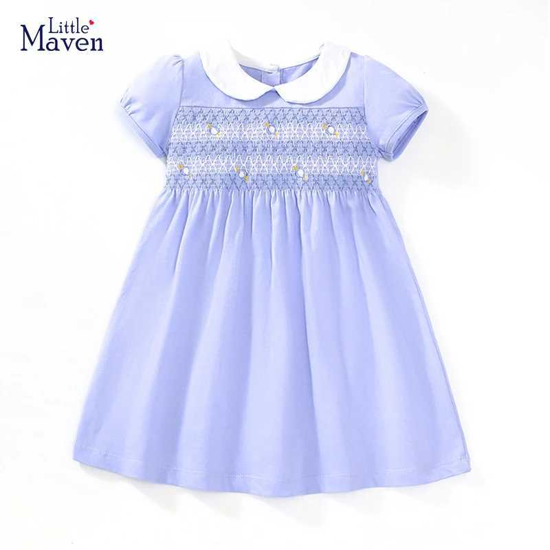Little maven 2024 Kids Clothes Summer Princess Blue Dress for toddler Girls Childrens Clothes Embroidery Flowers Cotton Z250214