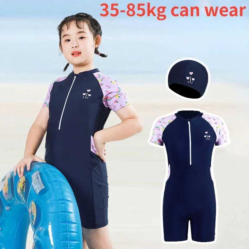 One-piece Swimsuit for Children and Teenage Girls Quick Drying Sun Protection Swimwear Short Sleeve Summer Swimming Suits Z250214