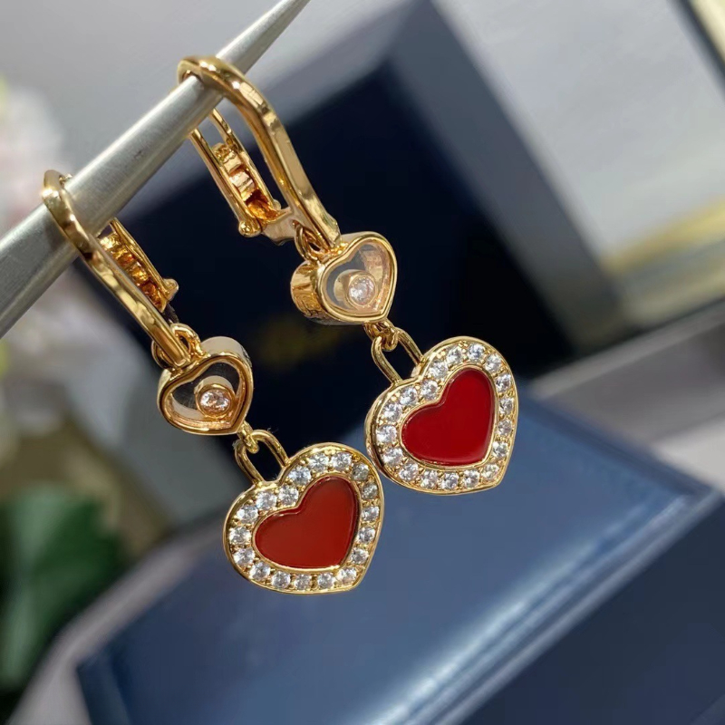 18K gold love heart dangle earrings for women retro vintage lovely hearts designer mother of pearl top quality luxury earring earings ear rings jewelry