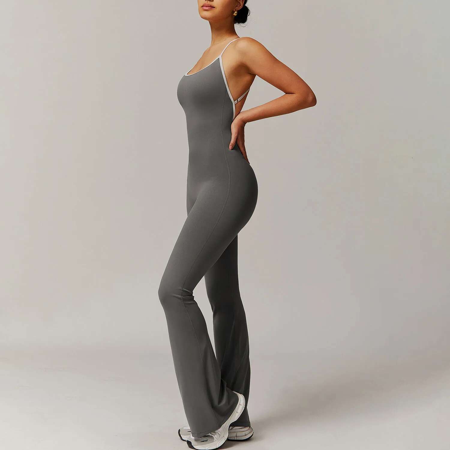 Cloud Sense Cross Back Yoga Jumpsuit Shrink Pleat Slightly Running Exercise Bodysuit Casual Color Clash Workout Fiess Clothing