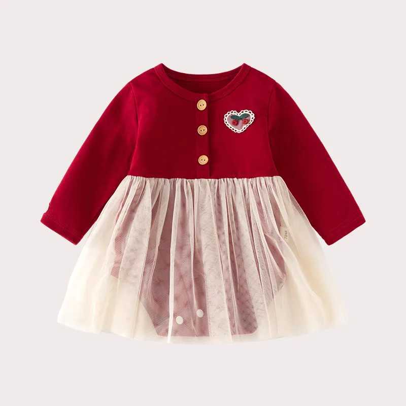 2025 Ins Spring Autumn Baby Girls Wrapped Dress Cotton Princess Mesh Patched Newborn Girls Dress Long Sleeve Infnat Girls Dress Z250214