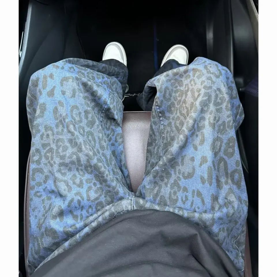 Men Loose Wide Leg Leopard Graphic Jeans Male Classic American Vintage Denim Pants Youth Daily Streetwear Denim Trousers 250214