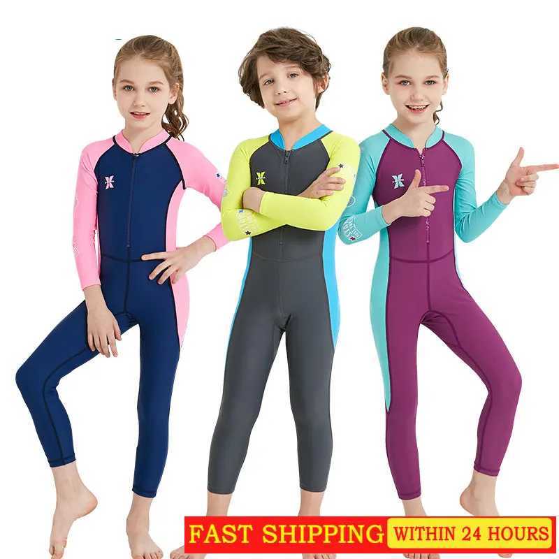 Neoprene glue summer childrens wetsuit outdoor long-sleeved one-piece swimsuit sunscreen quick drying medium children swimsuit Z250214
