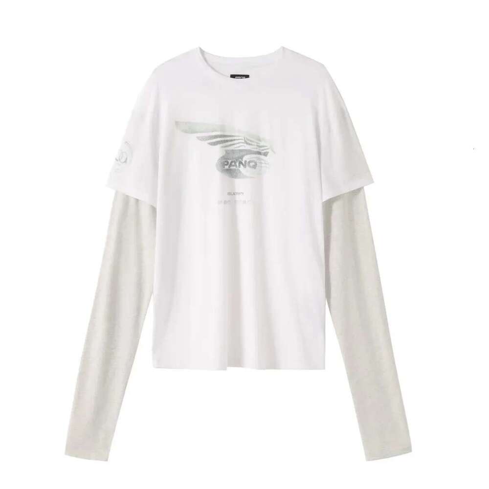 24Fw Fake Two Pieces Long Sleeved Tee Mens And Womens Wings Oversized Washed Cotton Casual Top Tees Round Neck Loose T-Shirt