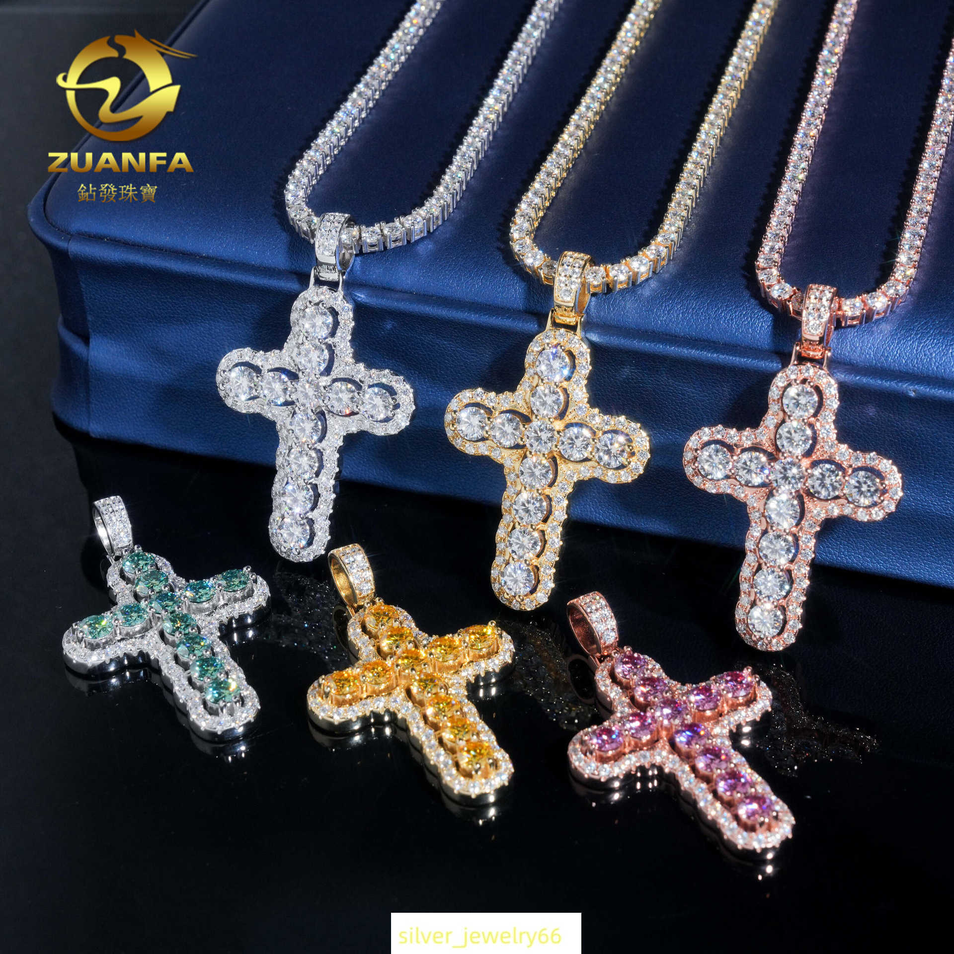 ZUANFA new cross hip-hop pendant 925 silver colored moissanite personalized fashion style for men and women