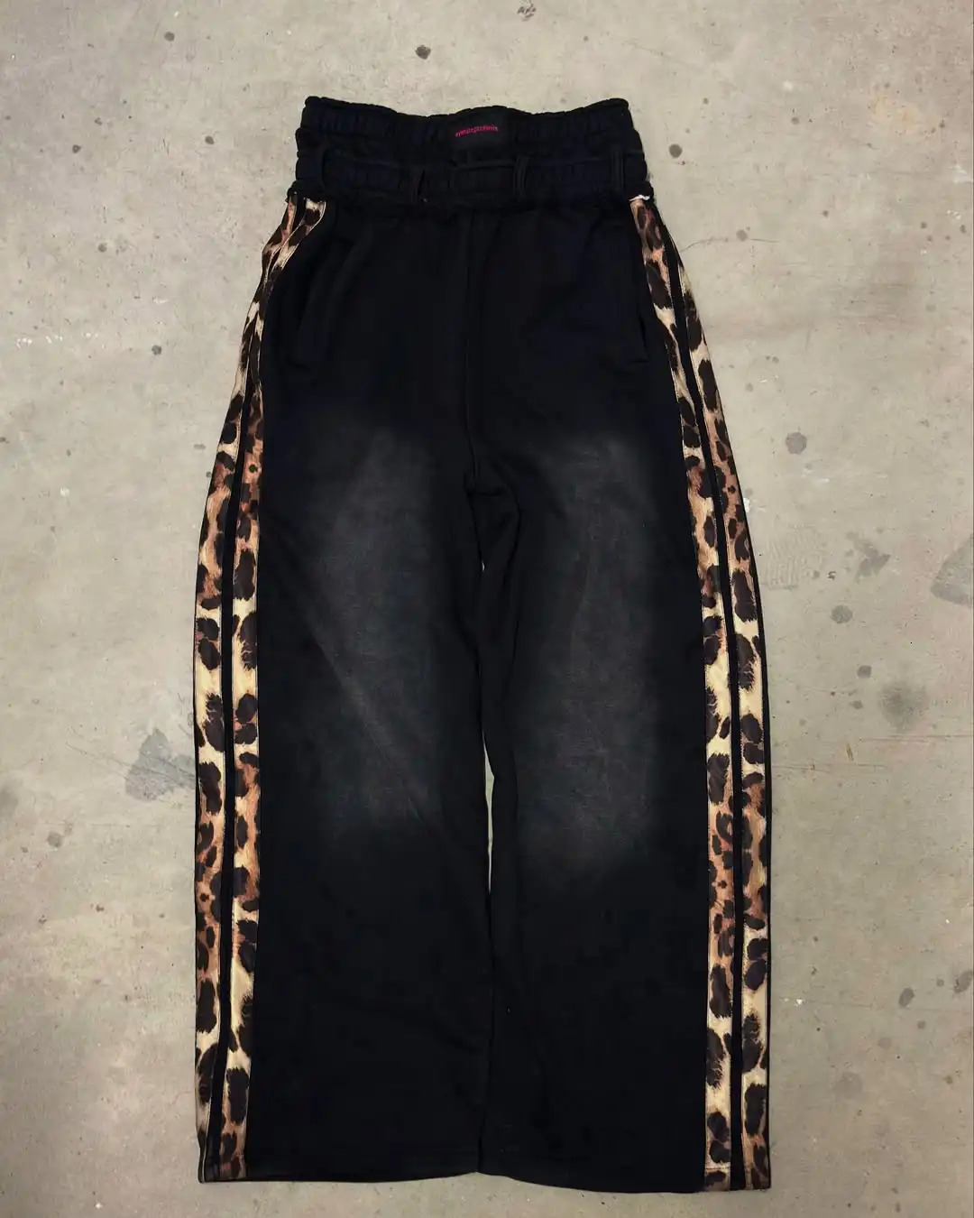 American Harajuku Low Wash Wouring Cotton Leopard Large Decoration Double Lims Leisure Pants Mens Trend Street Hip Hop 250213