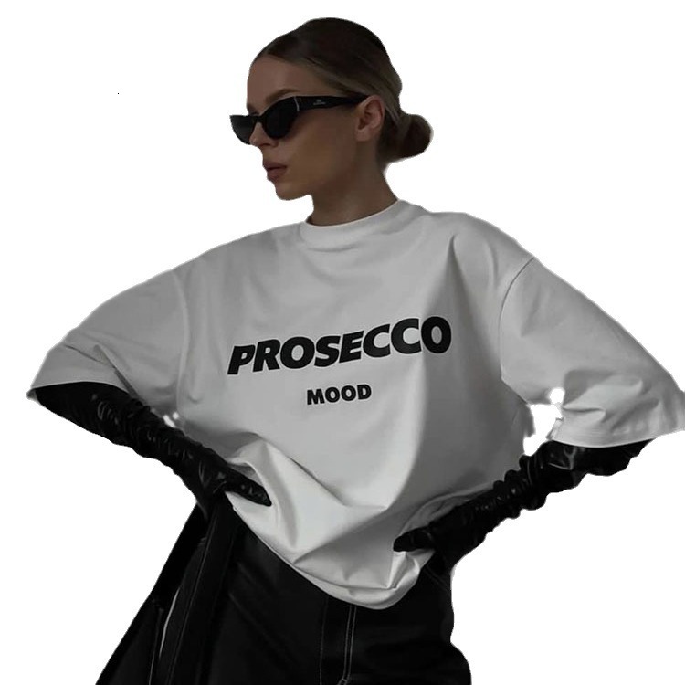 Designer Free Shipping American Letter Printed T-shirt For Women Pure Cotton Round Neck Loose Short Sleeved Top INS Style