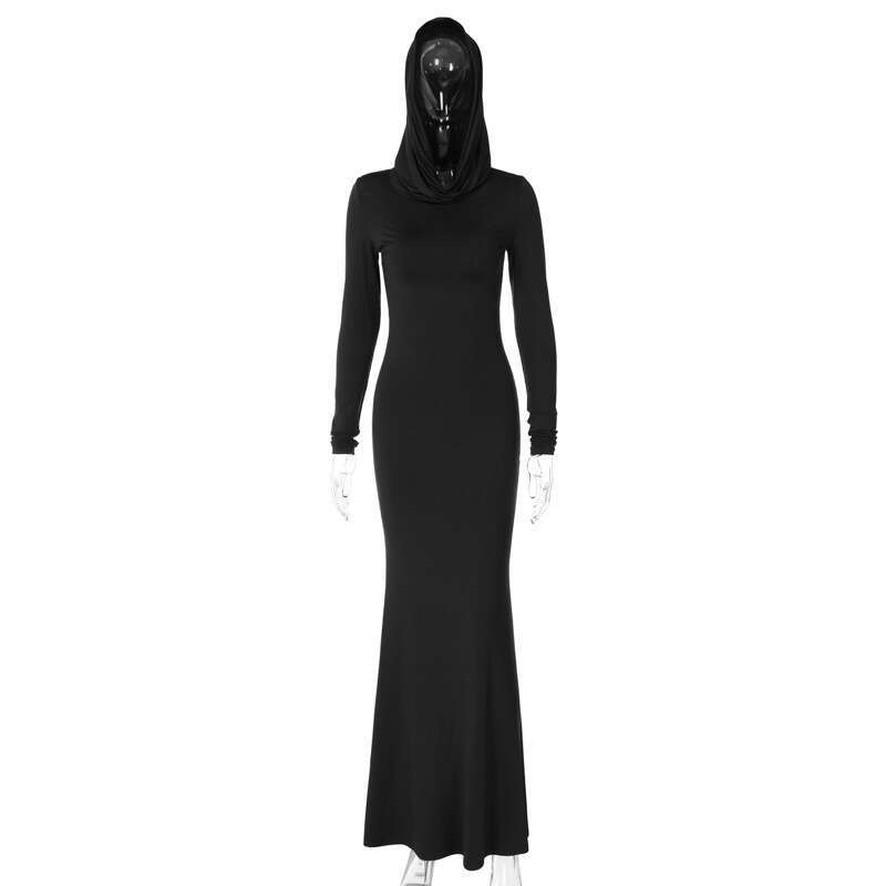 European and American women's autumn product fashion solid color slim fit hooded long sleeved dress wholesale 2025 new style temperament chic ele
