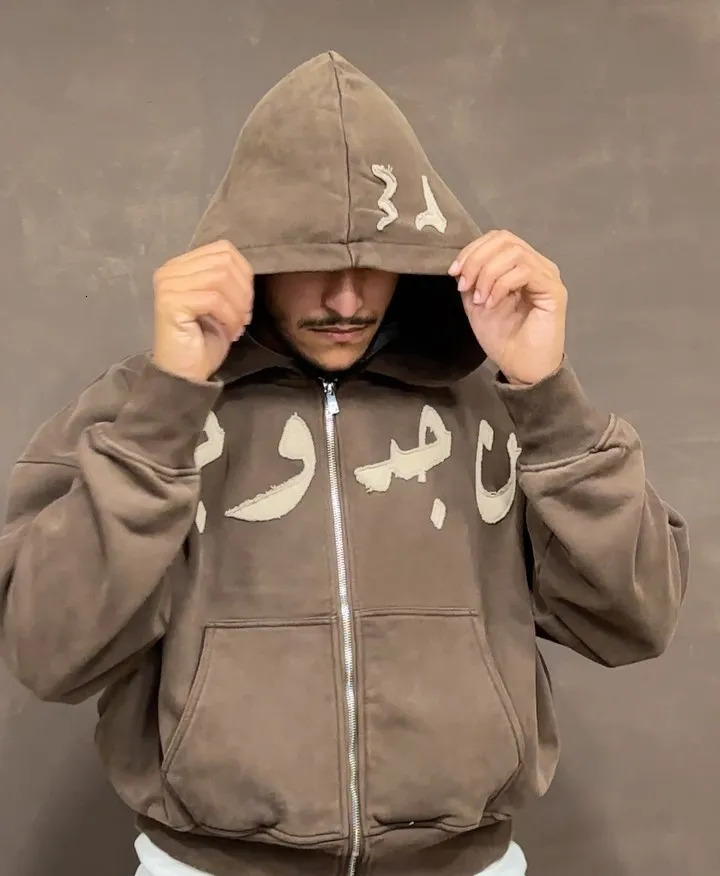 American retro autumn letter embroidered hoodie mens jacket loose oversized Harajuku womens sportswear couple clothing 250213