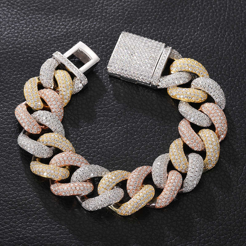 Hip hop jewelry coutureFull Iced Out 20mm Moissanite Stone Sterling Sier Cuban Link Chain Necklace