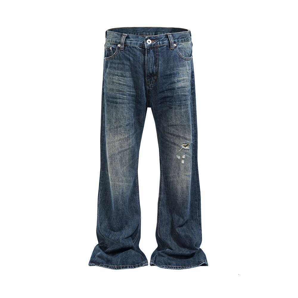 High Street Washed Hole Blue Boot Cut Mens And Women Ripped Vintage Baggy Flare Jeans Ropa Hombre Loose Denim Trousers Oversized