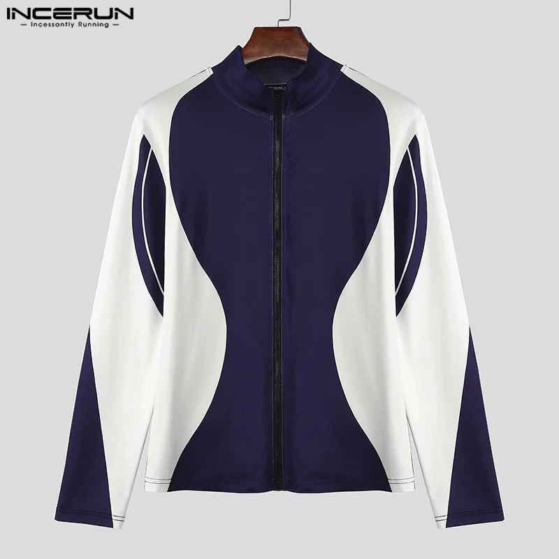 Fashion Casual Style Tops INCERUN Mens Racing Style Splicing T-shirts Streetwear Personality Long Sleeved Camiseta S-5XL 250213