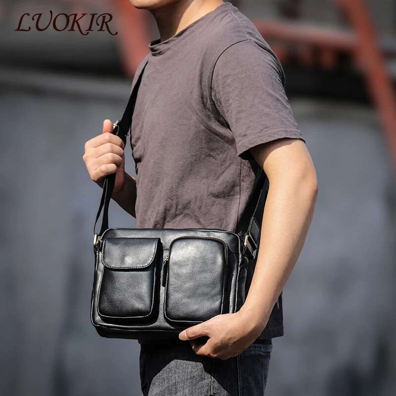 LUOKIR Men's Genuine Leather Crossbody Retro Fashion Shoulder Bag First Layer Cowhide Messenger Bags For 8 Inch Ipad