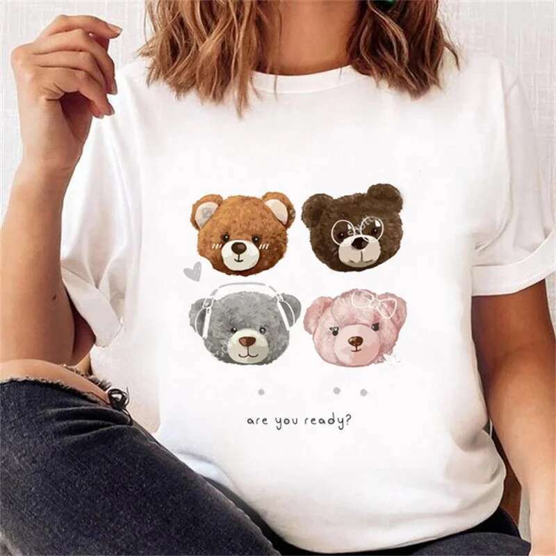 Cute Bear Trend Style Plus Size T-Shirt Women Short Sleeve Printed Pattern Top Casual Summer Spring Clothes