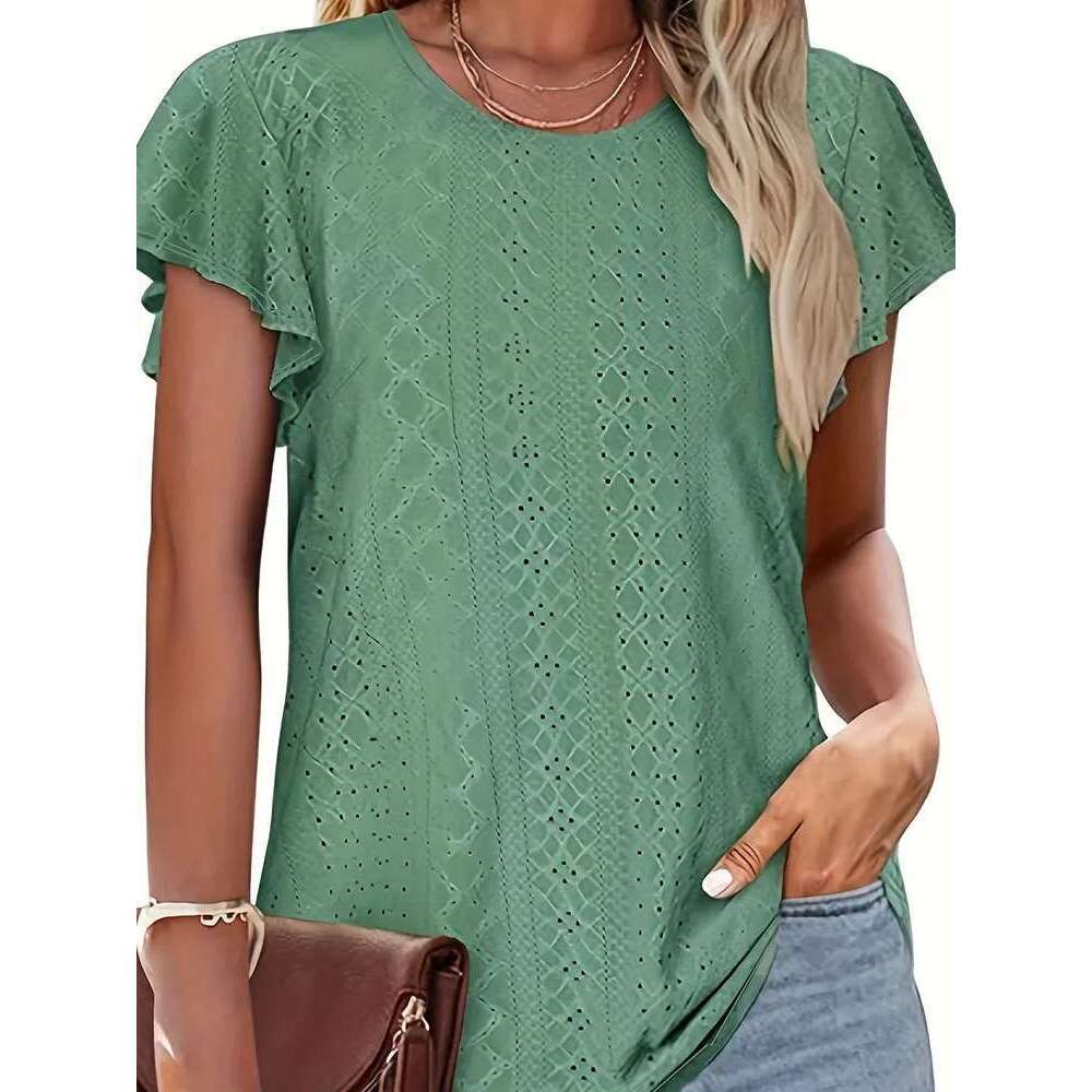 Women's Large Casual Knitted Loose Fit Long Comfortable Breathable Regular Sleeve T-Shirt