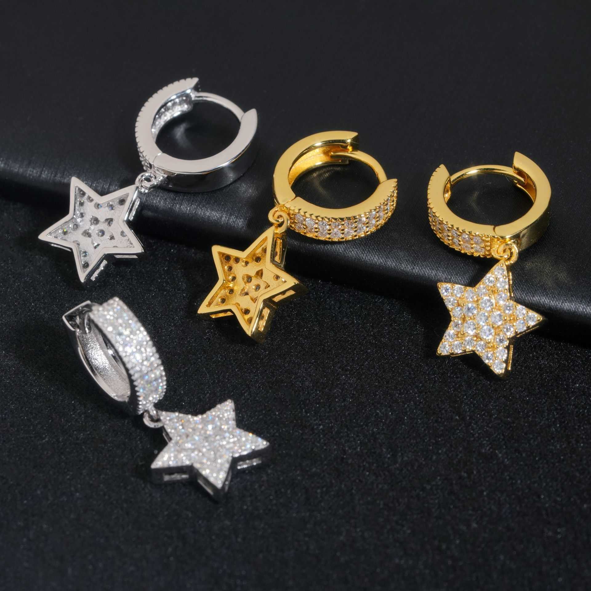 Diamond Hair New Hip Hop Pentagram Earrings Versatile Mens Earrings and Accessories Simple and Trendy
