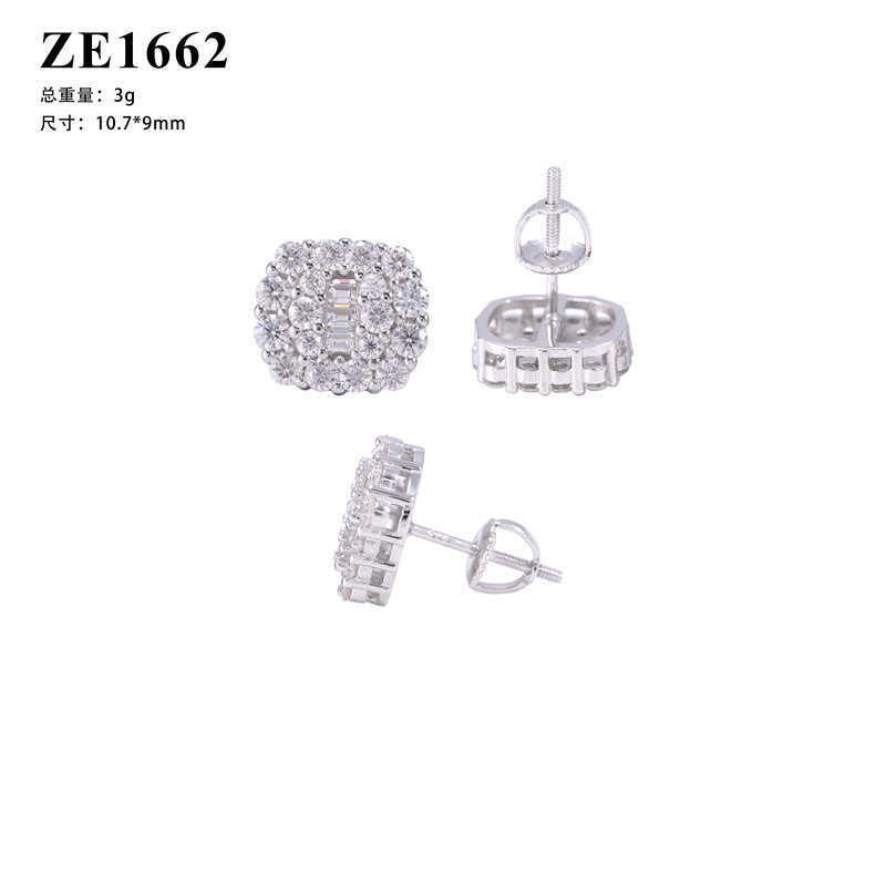Zuanfa 2025 new S925 silver moissanite earrings hip-hop jewelry
