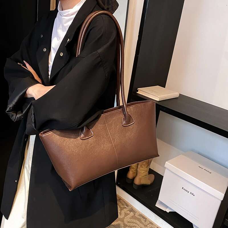 Bury Underarm Shoulder For Women Pure Color PU Leather Large Capacity Casual Tote Bags 2025 Winter New Handbags
