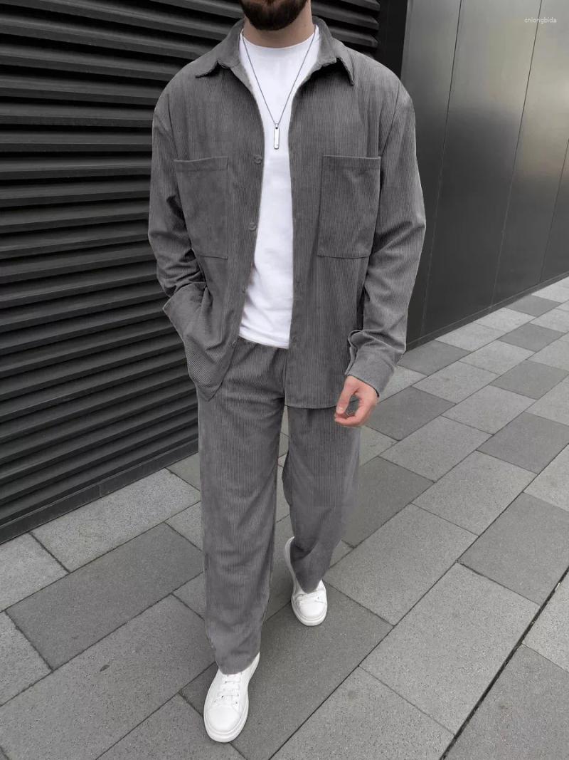 Mens Tracksuits Solid Color Suit Chest Pocket Design Simple Daily Fashion Long Sleeve Trousers High Quality Classic Style