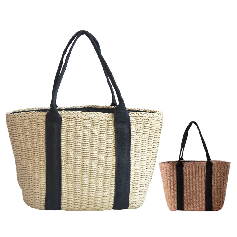 Fashion Casual Straw Women Tote Bag Summer er Large Capacity Shoulder Handbas Beach Straw Bag Lady Travel Basket Purse 250207