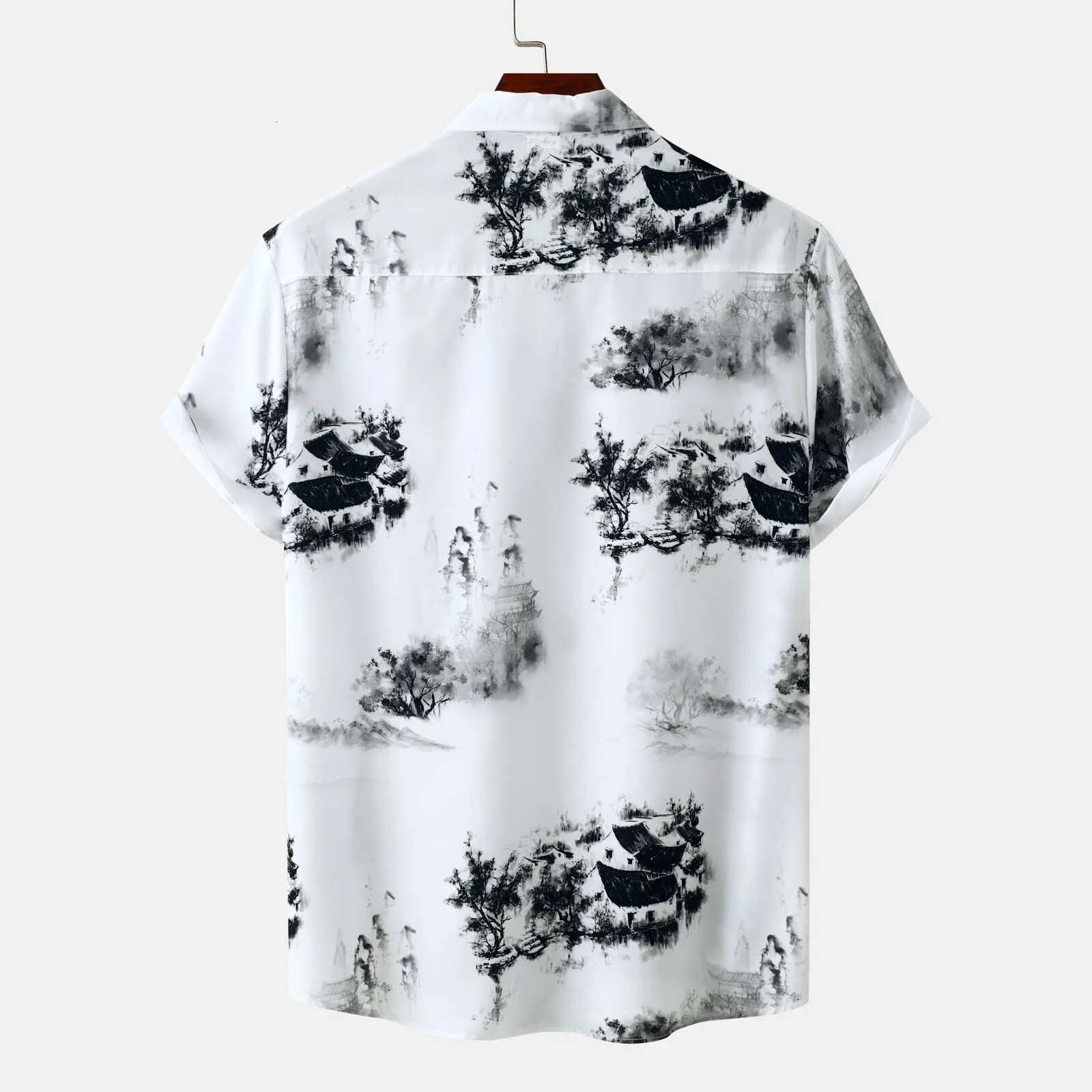 Senior Men's Designer Top Summer Slim Fit Loose Korean Style Business Shirt Men's Beach Fashion Ink Print Casual Button Up Shirt