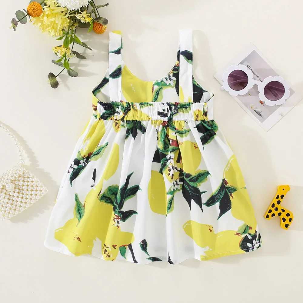 Summer Girls Dress Childrens Sleeveless Lemon Print Bow European and American Sle Suspender Dress Z250214