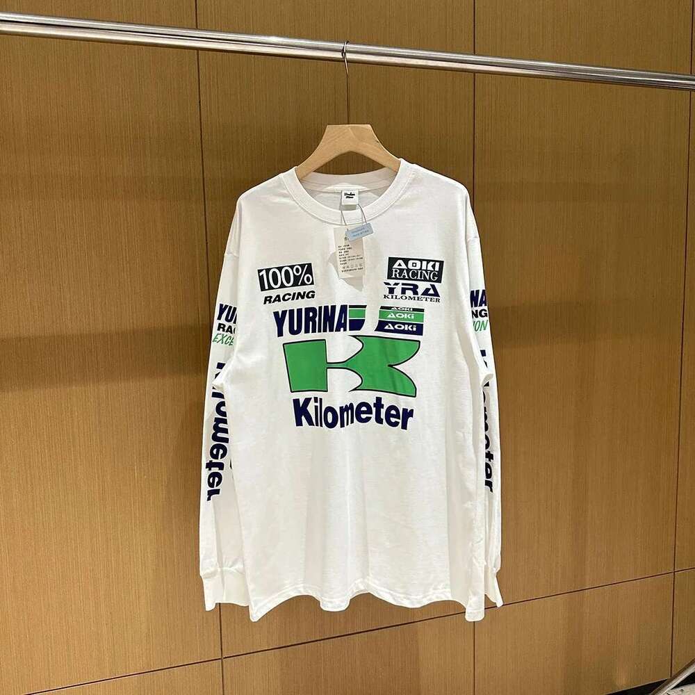 Dopamine Candy Colored Racing Printed Long Sleeve T-Shirt For Men And Women Round Neck Baggy Casual Autumn Top Tees Oversized