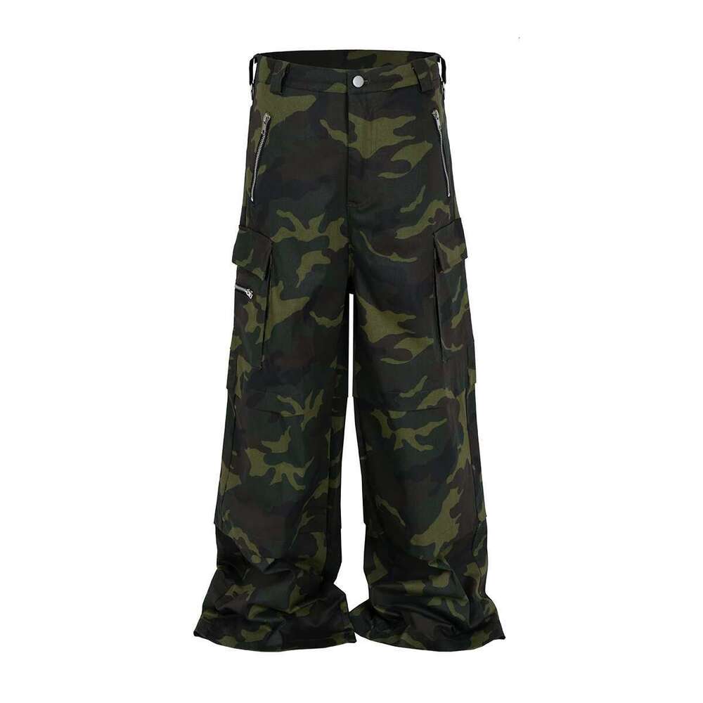 Multi-Pockets Camouflage Cargo Pants For Men And Women Streetwear Patchwork Baggy Overalls Wide Leg Loose Trousers