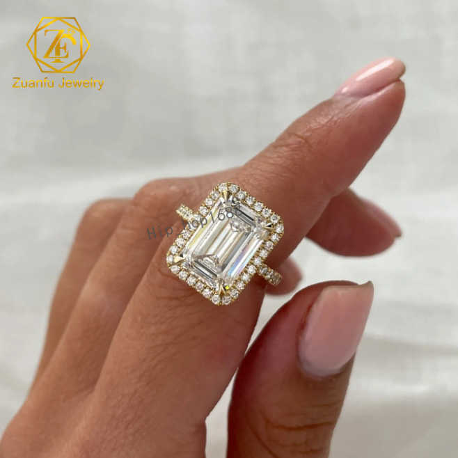 Luxury 3CT Emerald Solid Gold 14K 18K Halo Design IGI GIA Certified Lab Grown Diamond Rings for Engagement Daily Wear