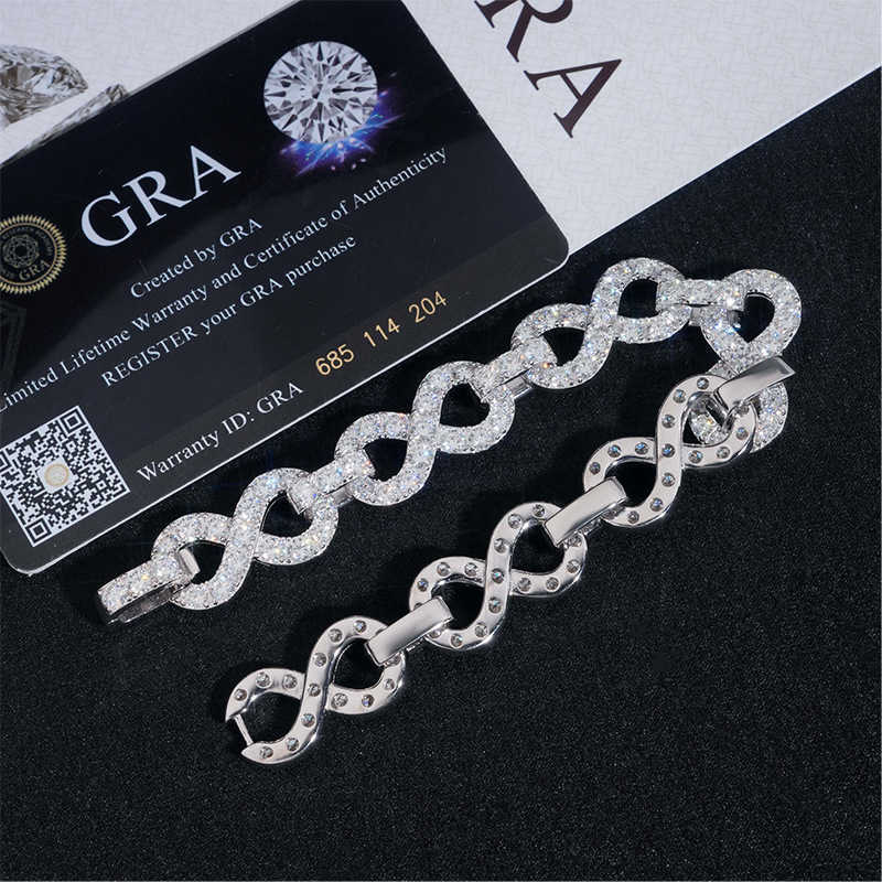 Diamond hair new 13mm 925 silver inlaid moissanite 8-shaped Cuban chain necklace bracelet Wuzhou