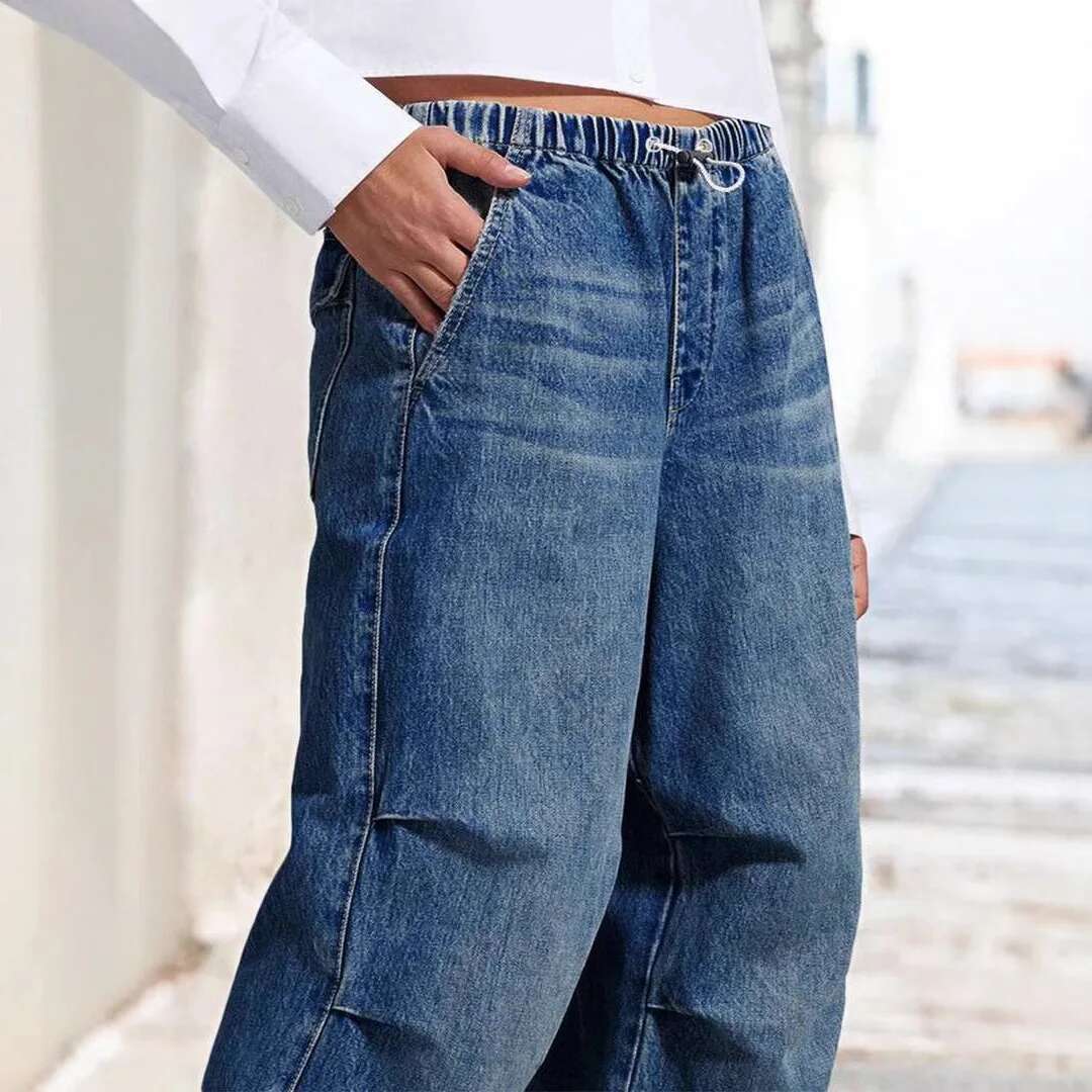 2025 Spring New European And American Mid Waist Wide Drawn Loose Jeans Women's Street Retro Straight Leg Pants