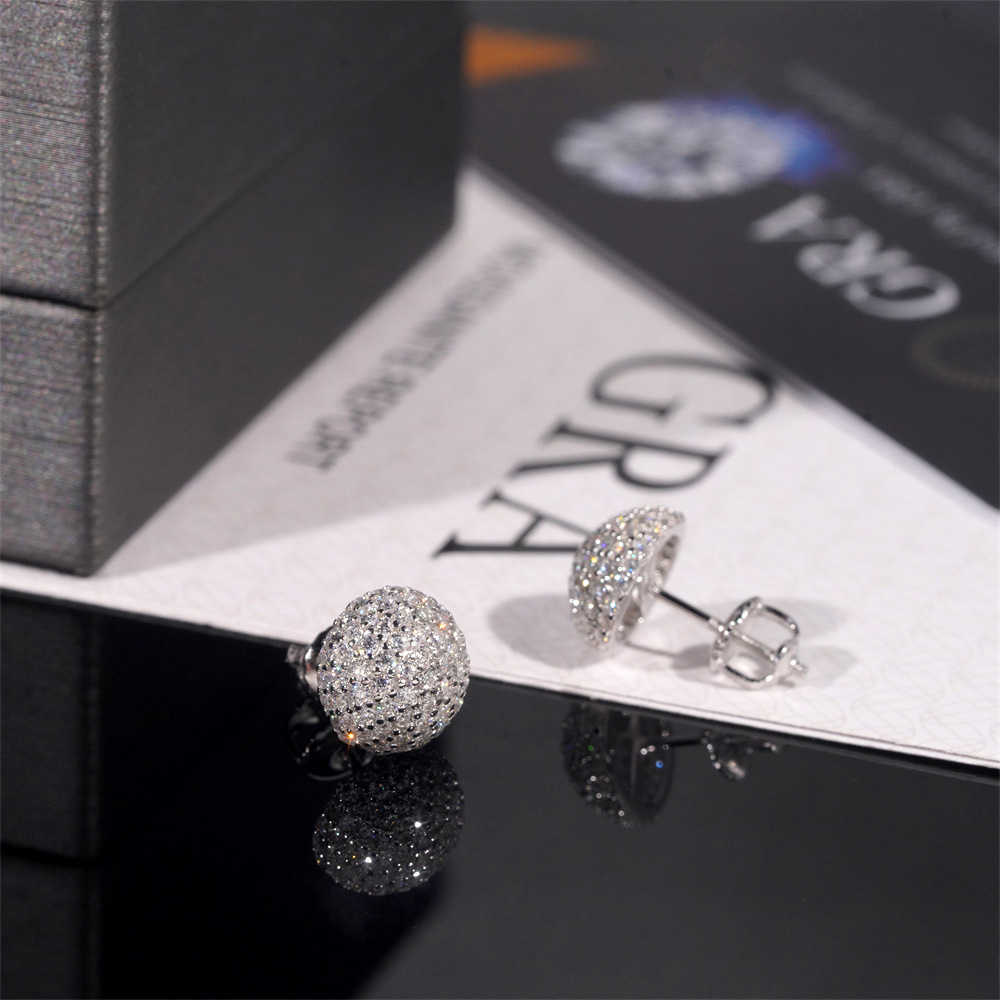 New 925 silver vvs moissani hip-hop earrings mushroom style full diamond mens and womens hot selling jewelry