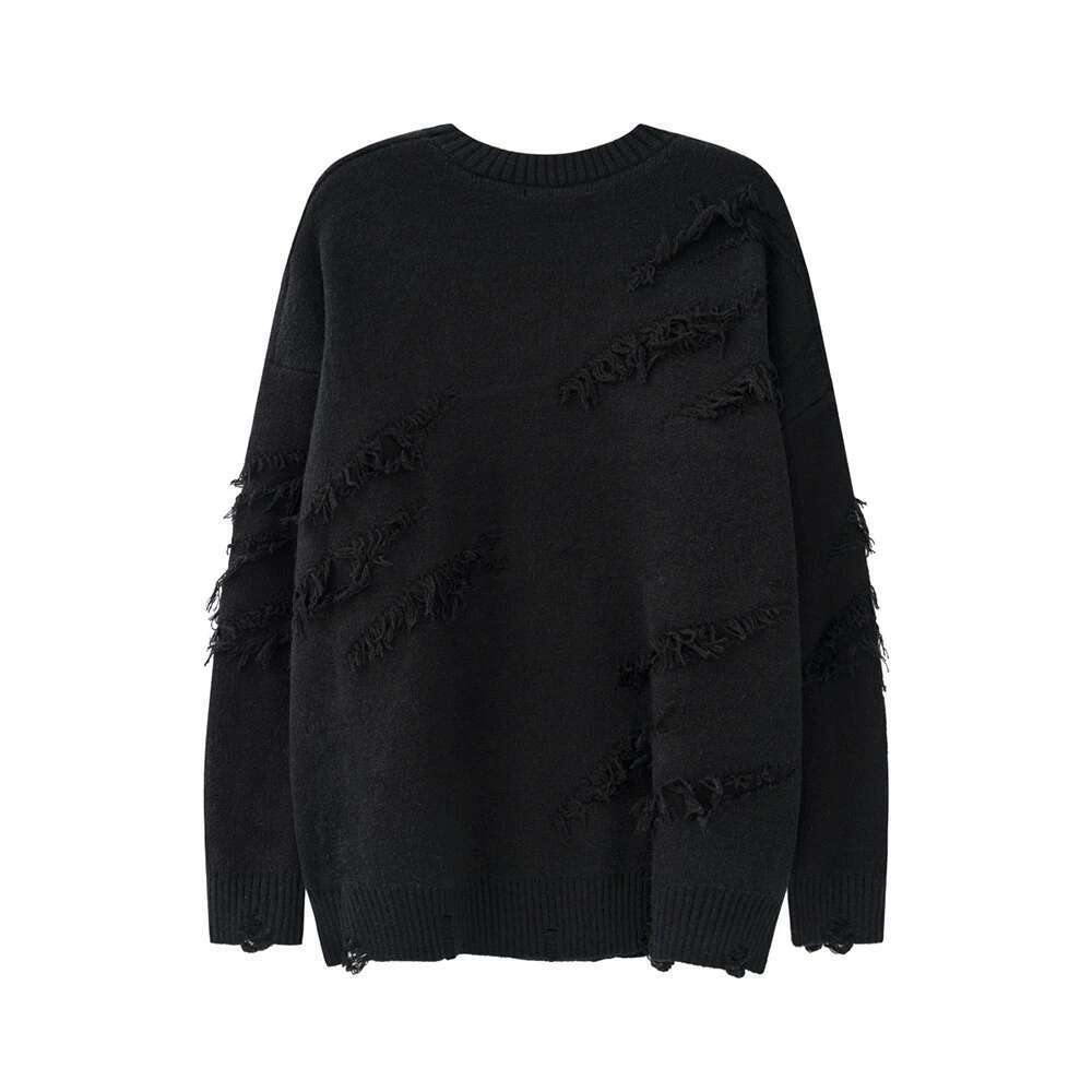 New Ripped Solid Casual Knitted For Men And Women Crew Neck Streetwear Pullover Wool Clothes Oversized Loose Sweater