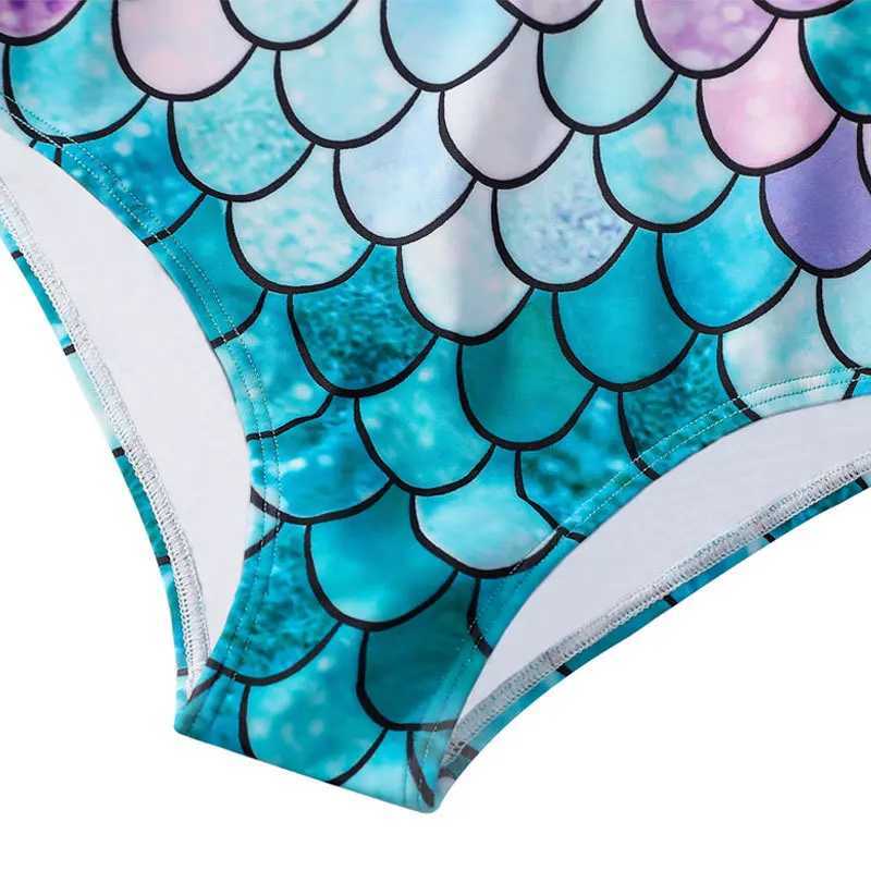 European American Sle Mermaid Swimsuit Baby Girls Long Sleeves One-piece Swimsuit Hot Spring Fish Scale Kids Swimsuit 4-12Y Z250214