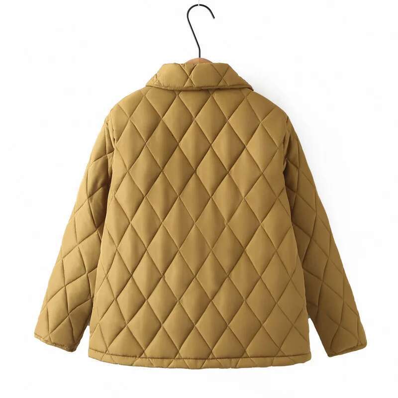 Plus Size Women Parka Winter Wear Fashion Loose Thin Argyle Lapel Cotton-Padded Coat 5213