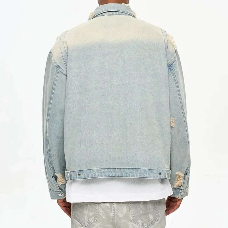 Haruku Ripped Washed Vintage Baggy Denim Jacket For Men And Women Streetwear Lapel Windbreaker Autumn Jeans Coat Oversized